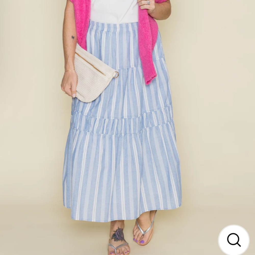 Striped Blue and White Tiered midi Skirt